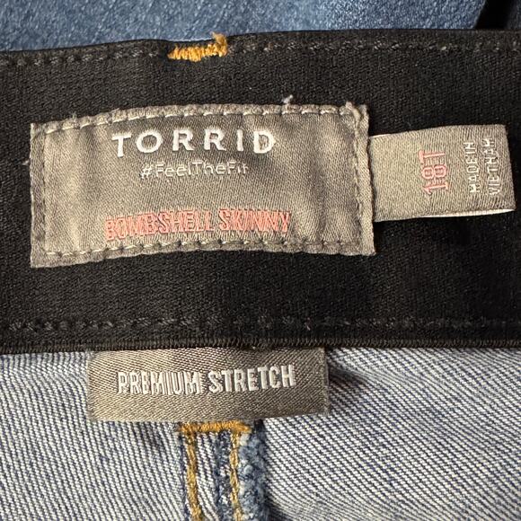 Torrid SZ 18 TALL Bombshell Skinny Jeans Distressed Patches Hi-Rise Stretch Blue - Picture 11 of 11